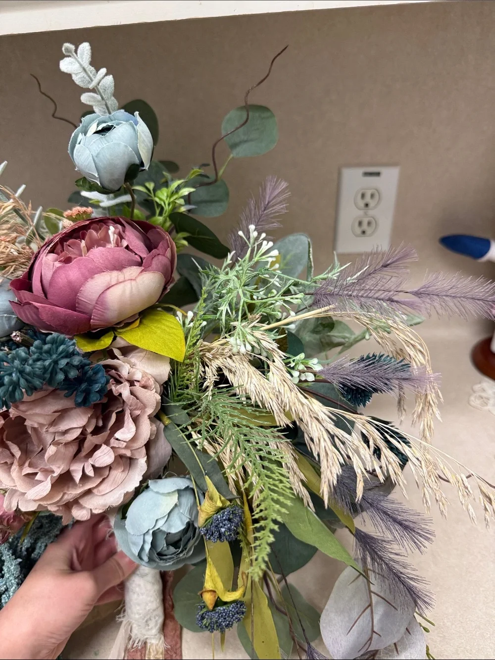 Handcrafted Mixed Floral Bouquet in Dusty Blue, Mauve & Sage -